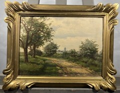French School Circa 1920 Impressionist Landscape Signed French Village