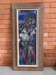 Vintage MCM Abstract Figural Oil Painting Mid Century Modern Art 1960s Signed