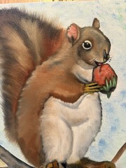 Original oil painting art on canvas 11 x 14 in portrait cute squirrel-free ship