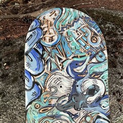 Trippy Maine Artist Mandy Cyr Painting On Skateboard Deck Art Outsider Art