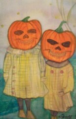Spooks: Watercolor Original (Halloween, Jack o‘ Lanterns, Pumpkins)