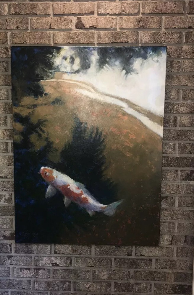 Original Bart Lindstrom Org Koi Fish 2018 Huge OOC Oil Painting Signed 30 X 40