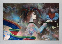 Reverse Painted Acrylic (Plexiglas) Panel Jester Fantasy Mixed Media Art