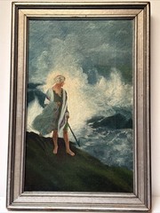 Antique Beach Painting Coastal Fisherman Portrait Art Deco Impressionism 1910’s