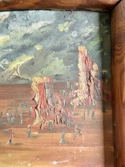 Vtg Original Oil Painting Tropical Indigenous Scene In Rustic Wood Frame, Signed