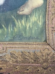 Large Antique Original Oil ? Tapestry Painting Farm Landscape 43”Wx30”Tall