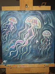 Electric Jellyfish Deep 14×14 Canvas Painting