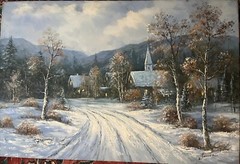 Vintage Original Oil Painting Jamison Signed Landscape Winter Country Scene Snow