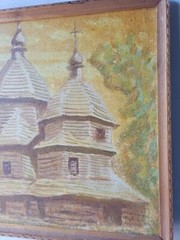 Rustic Wooden Church Landscape Painting