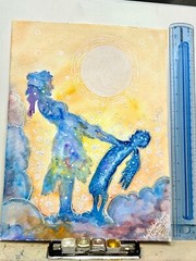 Watercolor Silhouette Painting Original Memorial Art Child Loss Pastel Blue