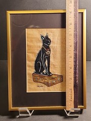 Framed Egyptian Painting Cat Goddess Bastet Handpainted Papyrus Wall Art