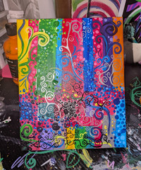 Colorful Abstract Swirl Dot Canvas Painting, Unframed, Whimsical