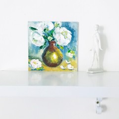 Original Impasto Peony Painting Coffee Table Decor Gift Flower Vase 6 x 6″