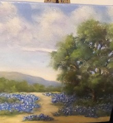 ORIGINAL OIL PAINTING „SQUARE“ BLUE BELLS SIGNED ON CANVAS 7″X7″X2 1/4″