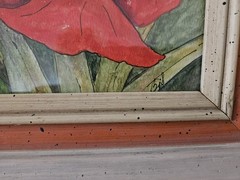 Vtg Original Watercolor Painting Coral Poppies Flowers Signed 16″x13″