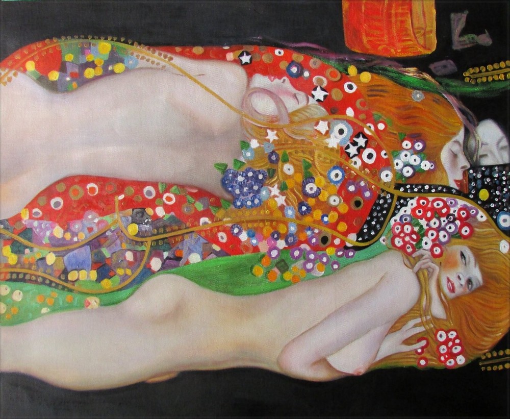 Gustav Klimt Water Snakes Repro, Quality Hand Painted Oil Painting, 20x24in