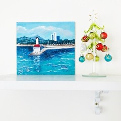 Original Wall Art Lake Michigan Painting Illinois Gift Room decor 7 x 8″