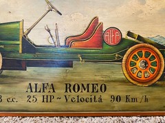 D’Arte F. Conz Oil on Wood, Vintage Car – 1927 Alfa Romeo