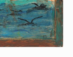 Outsider Art Acrylic Painting on Board Desert Island Seascape Folk Primitive