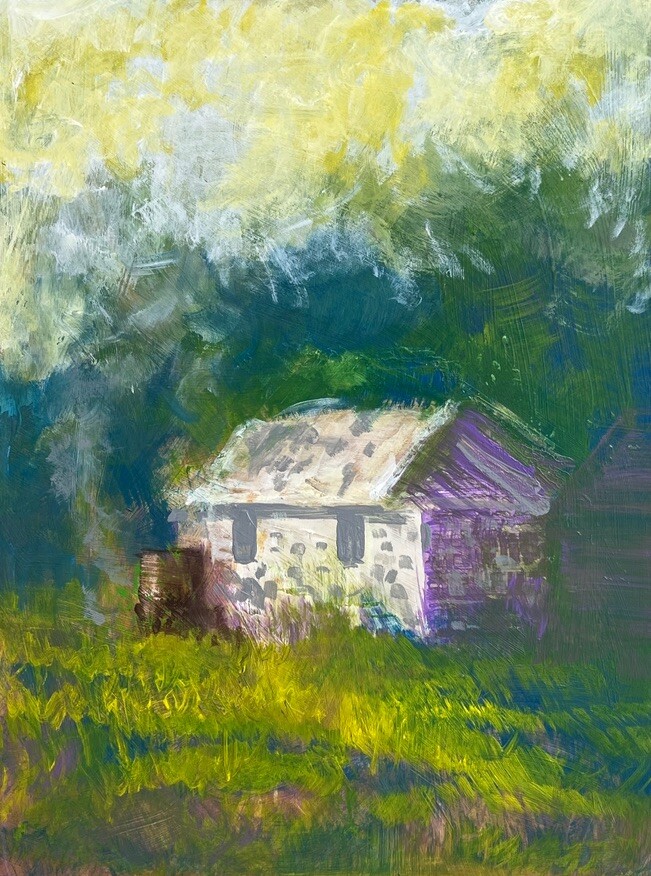 Sunny Old Farm House Barn Building Oil Painting Rural Landscape Max Kravt Signed