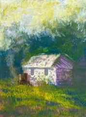 Sunny Old Farm House Barn Building Oil Painting Rural Landscape Max Kravt Signed