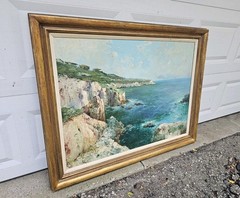 Vtg William Visintin Oil Painting Canvas Italian Seascape Ocean Cliffs 30″ x 40″