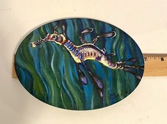 Oil Painting Of Weedy Sea Dragon On Wood OOAK Original 6.75 X 4.75 Inch Oval
