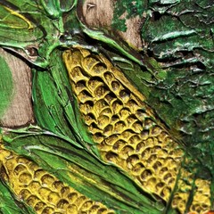 Original Bohemian Wood Panel Painting Art Signed Corn Carrots From 1969 MCM VTG