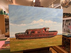 Joseph Medill Fire boat Chicago Original Oil Painting Signed Daniel W Green