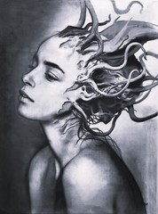 Original .Handmade Cuban Art Painting by Yosvany Arango Charcoal on Canvas Root