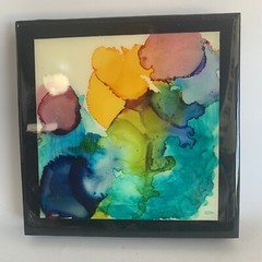 Original Abstract Art Glossy Resin Alcohol Inks Tracy Eau Claire Cradled Wood 6″