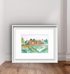 Country Home Contemporary Watercolor Expressionist Original Painting 9x12in