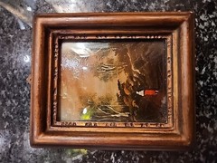 Antique French Enamel on Copper Painting Couple Embracing signed DeRei 4″X4.75″