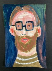 Portrait Painting Nerdy Man Glasses Naive Primitive Expressive 4×6 Wall Art