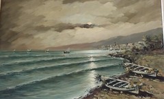 AGNES TORRIELLI Italian Seascape Moonlight Harbor Oil Painting Canvas Original