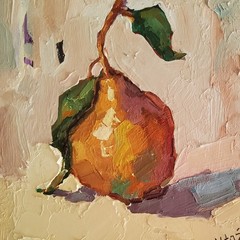Fragrant Pear Painting Original Oil Still Life Semi Abstract Modern Wall Artwork