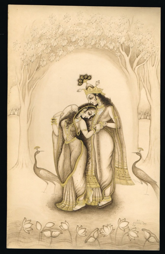 Handmade Radha Krishna Painting Of Hindu Religious Art On Paper 8×12 Inches