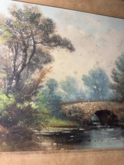 William Henry Chandler (1854 – 1928) „Stone Bridge Scene“ Pastel Painting-Framed