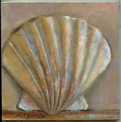 Scallop Seashell 6×6 in. Original Oil on panel by Hall Groat II