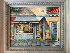 Gorgeous Original Painting Signed Restaurant Street Scene Ready To Hang Framed