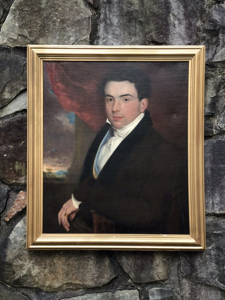 Antique c1830s Fine PORTRAIT Painting HANDSOME GENTLEMAN Oil on Canvas AMERICAN