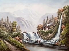 Waterfall Landscape, #BR1 – 30×40 100% Hand painted Oil Painting on Canvas