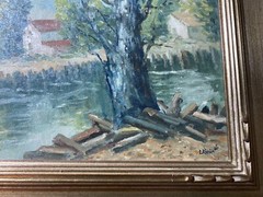 Cesare A. Ricciardi (1892 – 1973) „Canal Landscape With Homes“ Oil Painting
