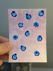 Original ACEO Blueberry Botanical Watercolor Whimsical Cute Collectible Artwork