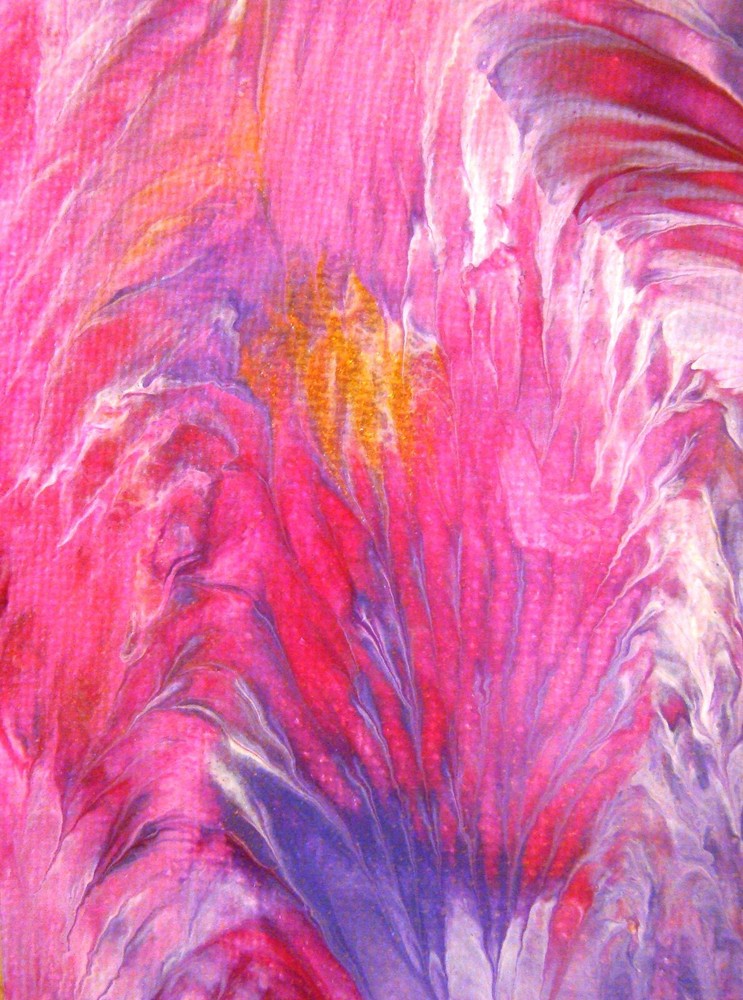 LOVE IN BLOOM Acrylic Abstract Flow Painting ACEO ATC 2.5 x 3.5 inches