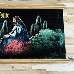 Jesus Christ Praying Black Velvet Painting Religious Folk Art MCM Framed Vintage
