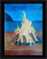 Expressionism/Abstract Beach Bonfire 11×14 Handmade Colorful Art Painting