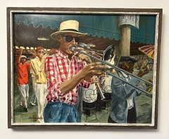 Edwin Schwartz New Orleans Jazz For Tourists oil on board Painting 29×23″ Frame