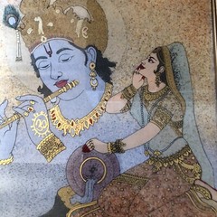 Four Vintage Unique Gemstone India Paintings Crushed Natural Gem Stones