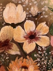 Vintage Original Oil Painting Still Life Floral Flowers & Pink Roses Signed Art